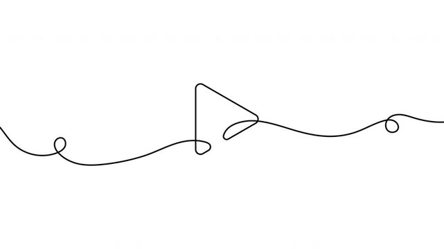Animation of a single continuous line forming a play button icon. The contour is drawn smoothly in one stroke, creating a minimalist and modern motion graphic.