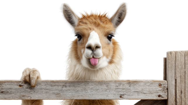 Llama with Tongue Out on Transparent Background - Powered by Adobe