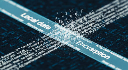 Depicting the intricate web of digital encryption in a detailed close-up, revealing the complex processes of local data and encryption.