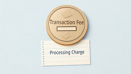 A digital coin displaying Transaction Fee and Processing Charge