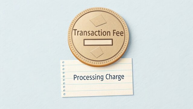 A digital coin displaying Transaction Fee and Processing Charge