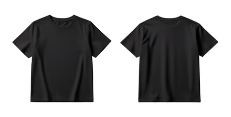 Black Polyester T-Shirt Mockup Front and Back Isolated on White Background