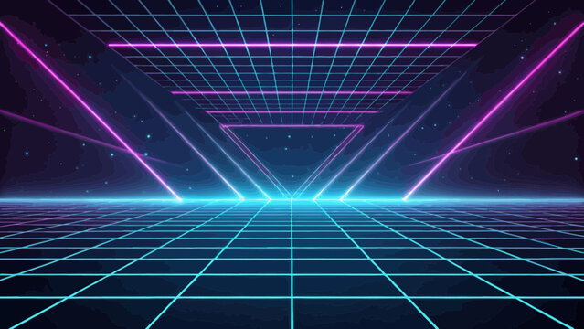 Futuristic Neon Grid Background in Abstract Perspective