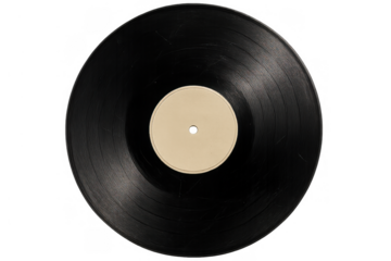 Vinyl record on transparent background, vintage analog music media for audio playback, retro sound recording lp