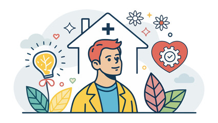 Illustration of a man and mental health symbols concept