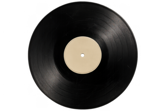 Vinyl record on transparent background, vintage analog music media for audio playback, retro sound recording lp
