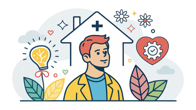 Illustration of a man and mental health symbols concept