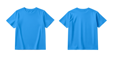 Light Blue Polyester T-Shirt Mockup Front and Back Isolated on White Background