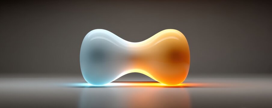 Abstract background with two glowing shapes, blue and orange, reflecting on calm water