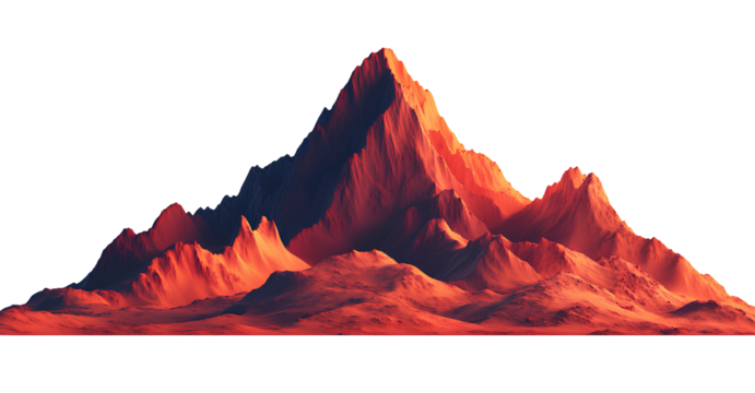 Dramatic Red Mountain Range Isolated on Transparent Background Panoramic View of Martian Landscape