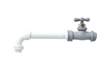 Plumbing Tap fixture, white plastic pipe, gray valve on black ground