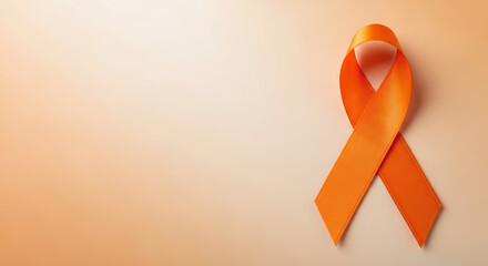 Symbol of elimination of violence in form of orange ribbon on monochrome background, sign against aggression and cruelty. Elimination of violence is crucial step toward creating harmonious society.