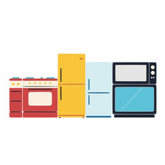 Home appliance sale with refrigerators and TVs lined in row, a modern and sleek flat vector design  
