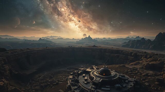 Futuristic crater station, Research outpost within expansive impact