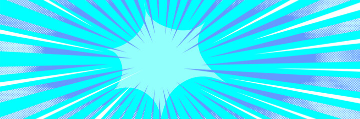 Fast blue anime motion and manga energy in one comic background. The speed line burst adds a dramatic visual effect to design.