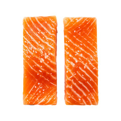 Fresh raw salmon fillet slices ready for sushi or sashimi preparation on black background on transparent background