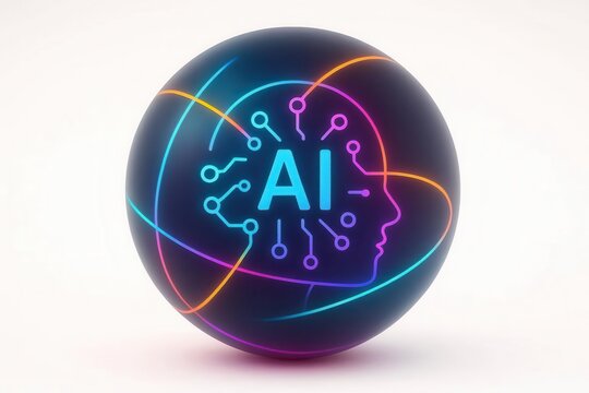 Data modality integration orb, cognitive AI element, isolated on white background
