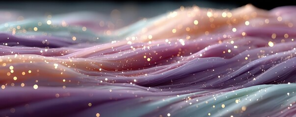Abstract fluid background in purple and blue tones with sparkling light orbs