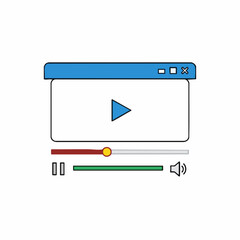 Minimalist video player interface with blue accents on white backdrop. Video player design is sleek and user-friendly, featuring playback controls and progress bar.