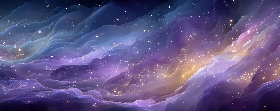 Abstract purple and blue waves with golden sparkles for digital art, design, and creative inspiration - Powered by Adobe