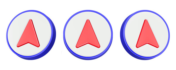 3d rendering icon navigation arrow in white button