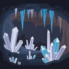 Crystalline Cave Formation - Stalactites and Crystal Clusters.