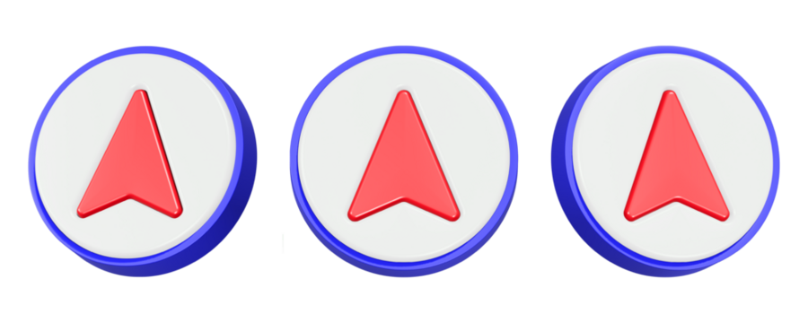 3d rendering icon navigation arrow in white button