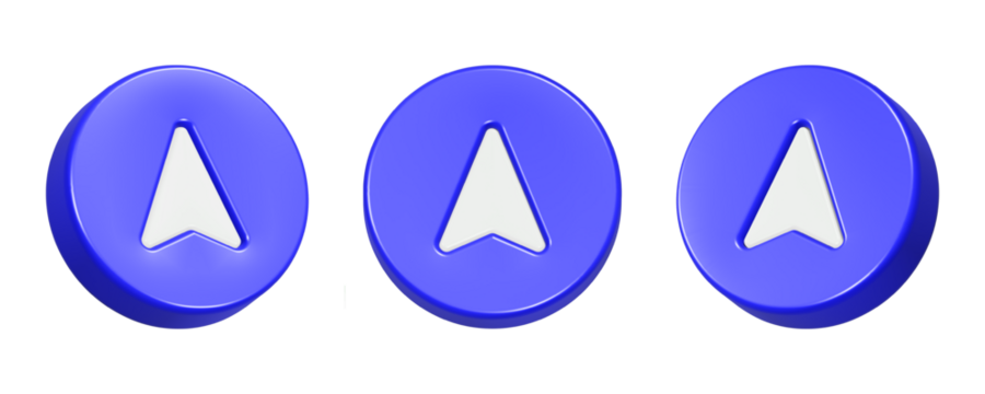 3d rendering icon navigation arrow in blue button