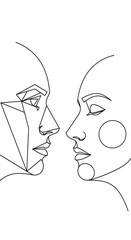 Minimalist Line Art - Two Faces in Profile, Geometric and Organic.