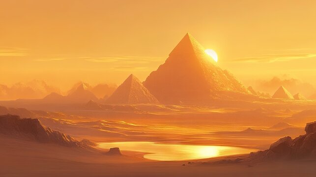 Golden sunset over snowy mountains and pyramid peaks - Powered by Adobe