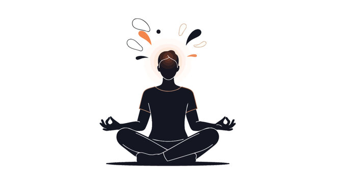 Silhouette of a person meditating with abstract colorful thoughts and ideas exploding from their head