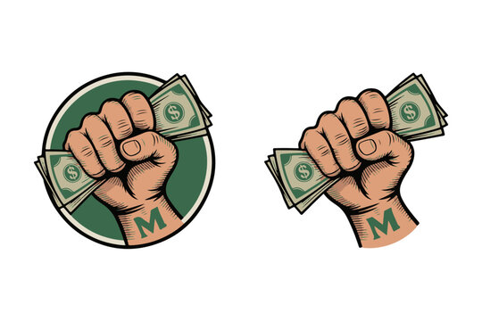 Fist full of cash, hand holding money, symbol of wealth and financial power, illustration