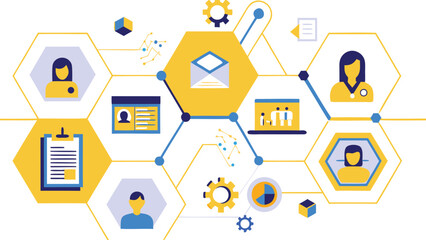 Dynamic abstract geometric composition representing collaboration and teamwork featuring vibrant colors and clean lines ideal for business and corporate themes