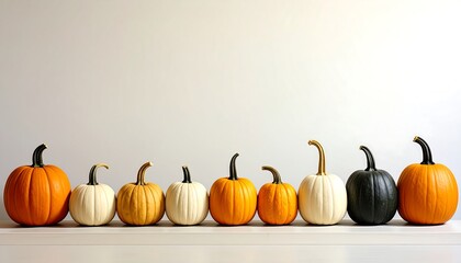 Colorful Pumpkins in a Row - A Festive Autumn Display.