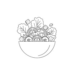 Line art illustration of a fresh salad in a bowl  