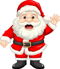 Happy waving santa claus cartoon character isolated on white background