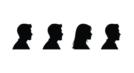Silhouettes of diverse people in profile view