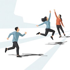 Joyful people celebrating success, teamwork, and achievement in a vibrant scene.