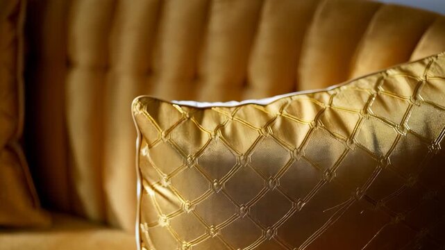 Golden Pillow on Luxurious Upholstered Background
