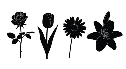 Four flower silhouettes for botanical illustration