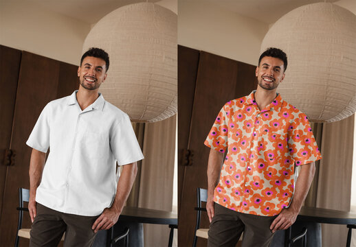 Mockup Of Man Wearing Customized Shirt, Short Sleeve