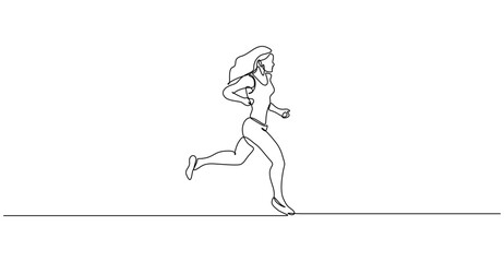 Continuous one line drawing of woman running athlete minimal vector illustration for sport fitness concept. Isolated on transparent background