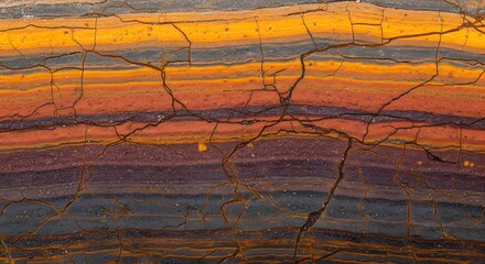 Earthy Layers: A captivating close-up of a geological cross-section reveals a rich tapestry of colors and textures, illustrating the slow, enduring story of the earth