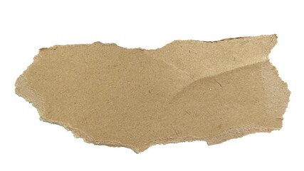Torn piece of brown paper isolated on white background with clipping path. Vintage paper texture piece featuring ripped and uneven borders for creative design.