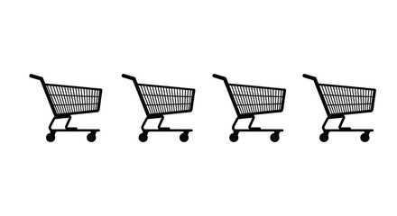 Four black shopping cart silhouettes in a row