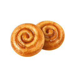 Delicious caramel rolls sweet pastry dessert baked goods fresh bakery product food photography on transparent background