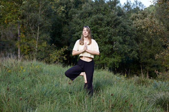 Meditation in the forest promoting peace and balance