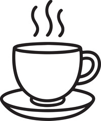 Line art of a steaming coffee cup and saucer drink