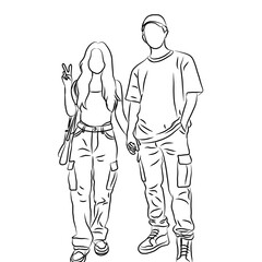 Trendy Couple with Peace Sign Line Art
​
2. 