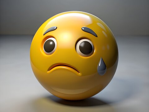 Sad crying emoji face with tear droplet expressing disappointment and melancholy emotion